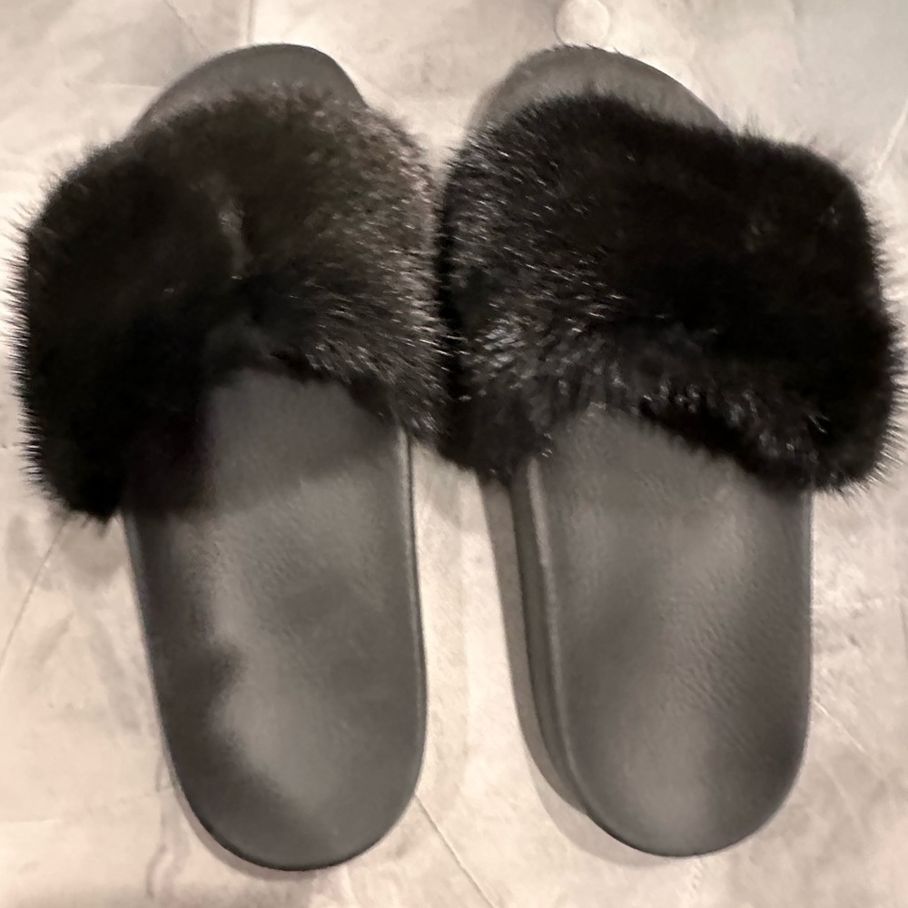 Givenchy Black Mink Slides Size 38 - image 1